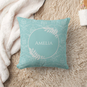 Teal Elegant Damask Throw Pillow
