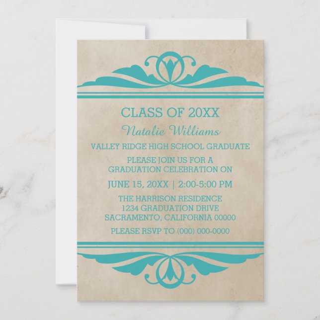 Teal Elegant Deco Graduation Invite (Front)