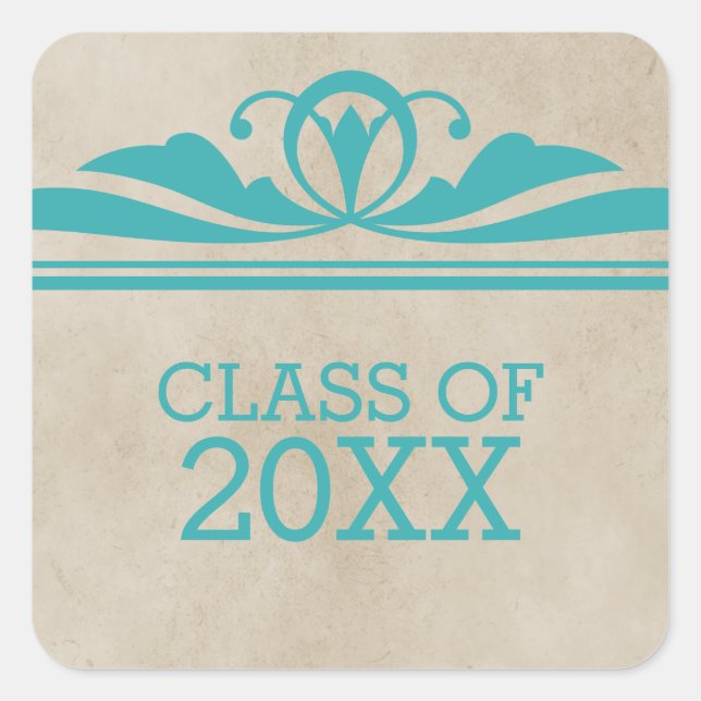 Teal Elegant Deco Graduation Stickers (Front)