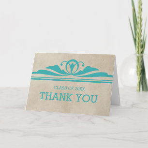 Teal Elegant Deco Graduation Thank You Card