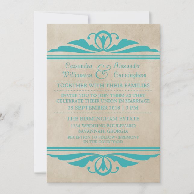 Teal Elegant Deco Wedding Invite (Front)