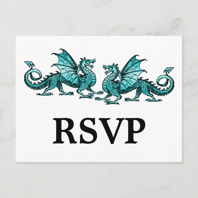Teal Elegant Dragons Response Postcard (Front)