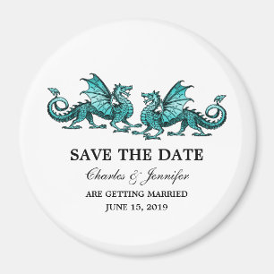 Teal Elegant Dragons Save the Date Magnet