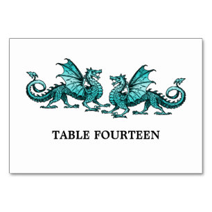 Teal Elegant Dragons Table Card