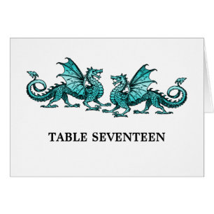 Teal Elegant Dragons Table Number Card