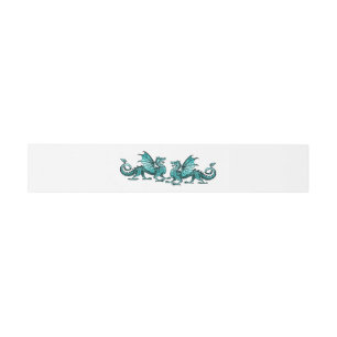 Teal Elegant Dragons Wedding Belly Bands Invitation Belly Band