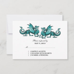 Teal Elegant Dragons Wedding Response Card