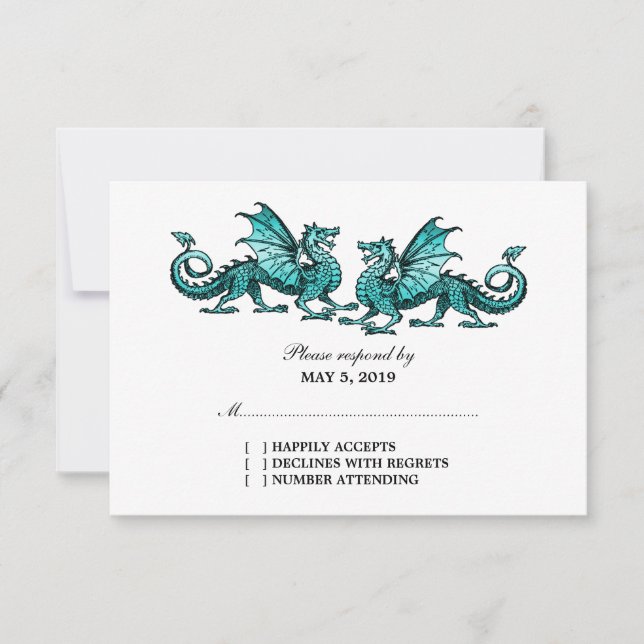 Teal Elegant Dragons Wedding Response Card (Front)