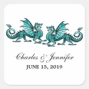 Teal Elegant Dragons Wedding Stickers