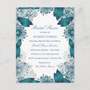 Teal Elegant Floral Bridal Shower Invitation