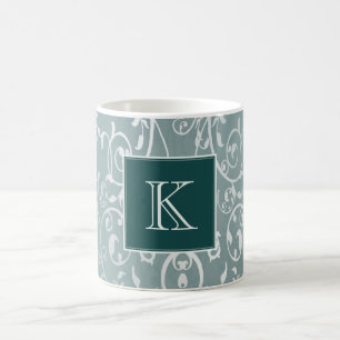 Teal Elegant Flourish Monogram Mug