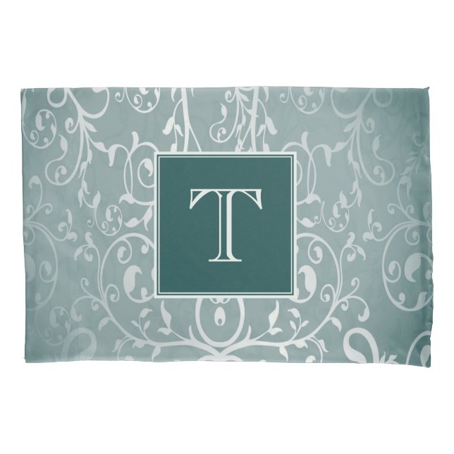 Teal Elegant Flourish Monogram Pillowcase (Front)