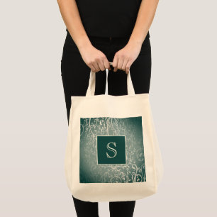 Teal Elegant Flourish Monogram Tote Bag