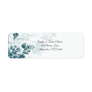Teal Elegant Flower Wedding Address Labels
