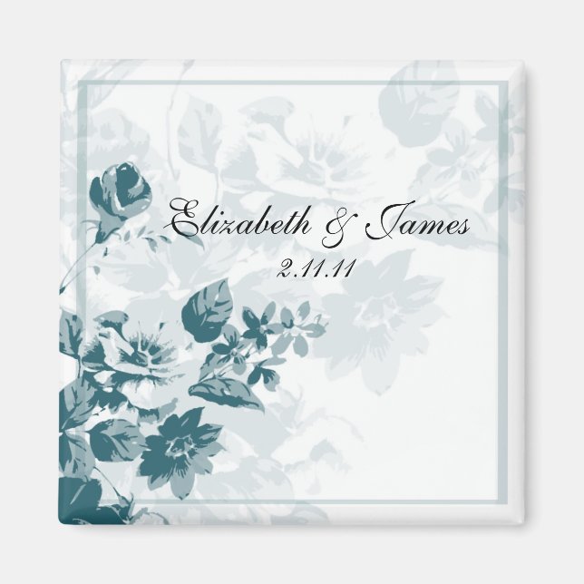 Teal Elegant Flower Wedding Favour Magnets (Front)