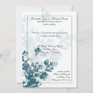 Teal Elegant Flower Wedding Invitations