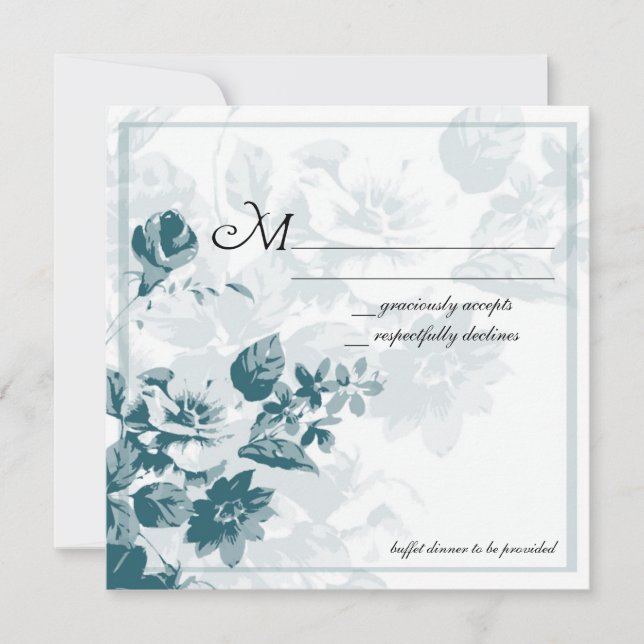 Teal Elegant Flower Wedding RSVP Cards (Front)