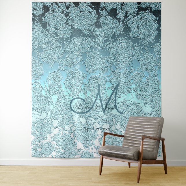 Teal Elegant Monogram Wedding Photo Booth Tapestry (In Situ)