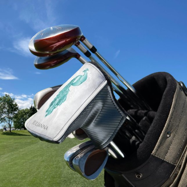 Teal Elegant Peacock Golf Head Cover (Teal Elegant Peacock Personalized Golf Head Cover)