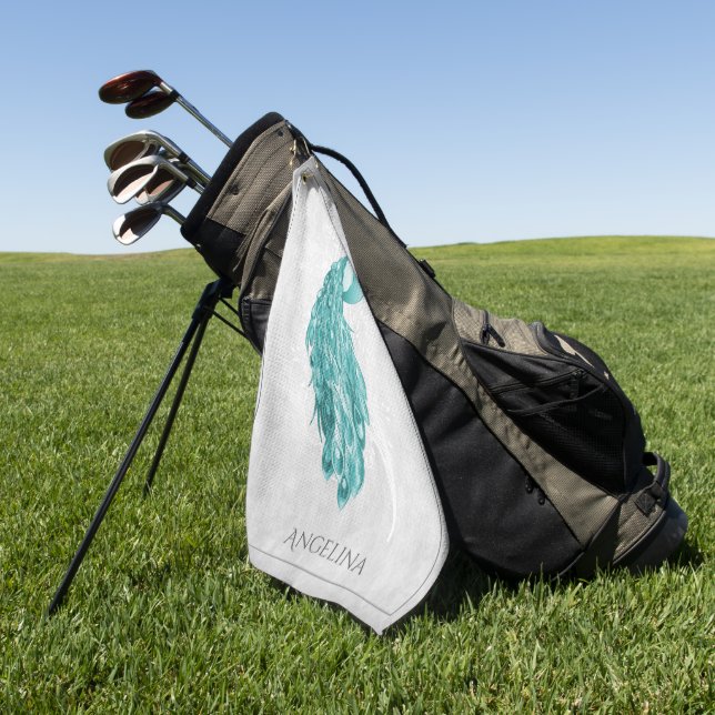 Teal Elegant Peacock Golf Towel (Green)