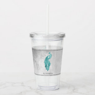 Teal Elegant Peacock Personalised Acrylic Tumbler