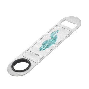 Teal Elegant Peacock Personalised Bar Key