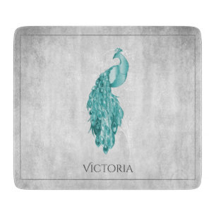Teal Elegant Peacock Personalised Cutting Board