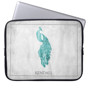 Teal Elegant Peacock Personalised Laptop Sleeve