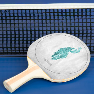 Teal Elegant Peacock Ping Pong Paddle