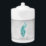 Teal Elegant Peacock Teapot<br><div class="desc">Enjoy your tea with a Teal Elegant Peacock Personalised Teapot. Teapot design features a vibrant peacock adorned with delicate foliage against a light grey grunge background. Additional gift items available with this design as well as a variety of colours.</div>