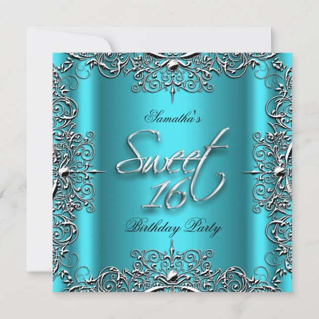 Teal Elegant Sweet Sixteen 16 Birthday Party Invitation (Front)