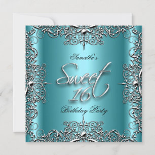 Teal Elegant Sweet Sixteen Sweet 16 Party White Invitation