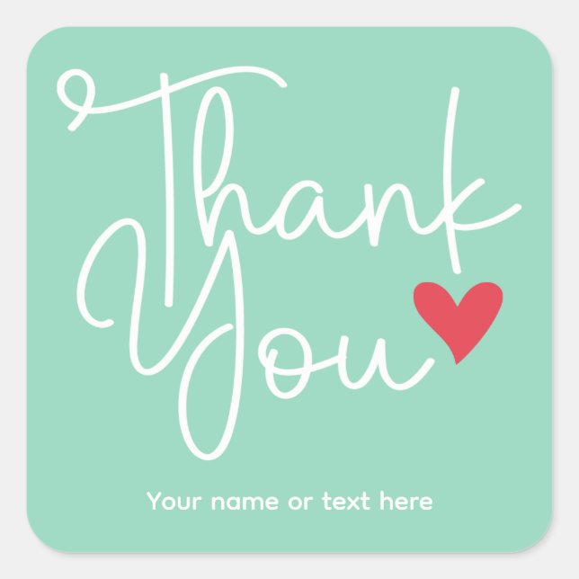 Teal Elegant Thank You with heart Sticker (Front)