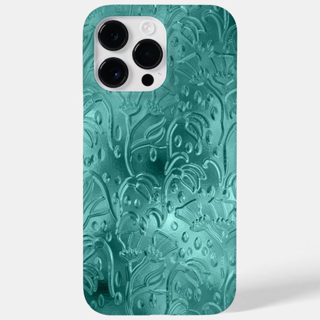 TEAL EMBOSSED METALLIC LOOK ORNAMATION Case-Mate iPhone CASE (Back)