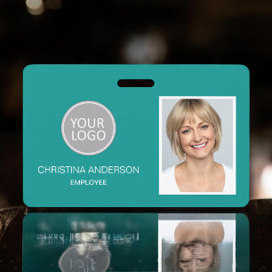 Teal Employee Name Logo Photo Corporate Work ID Badge