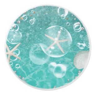 Teal Enchanted Sea Starfish & Bubbles Ocean Beach Ceramic Knob