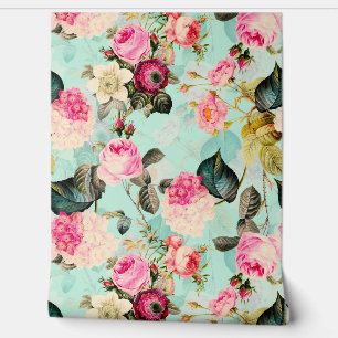 Teal Enchanting Vintage Rococo Roses Garden Wallpa Wallpaper