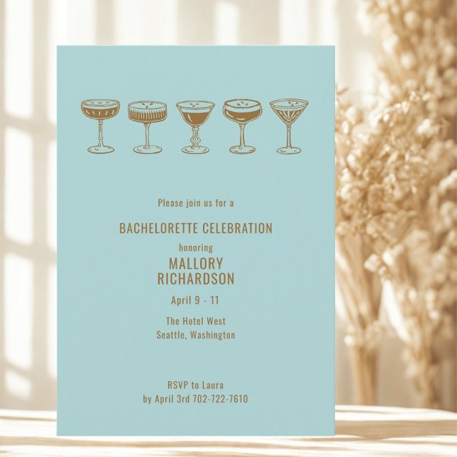 Teal Espresso Martini Bachelorette w/QR Code  Invitation (Creator Uploaded)