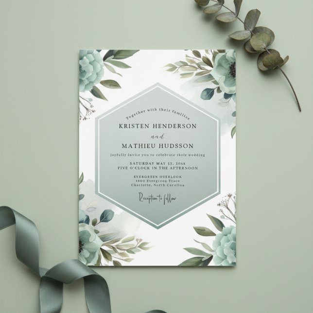 Teal Ethereal Bloom Wedding Invitation (Creator Uploaded)