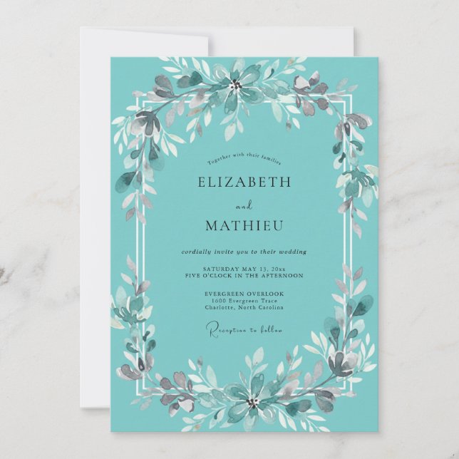 Teal Ethereal Botanical Wedding Invitation (Front)