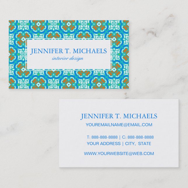 Teal Ethnic Pattern Business Card (Front/Back)