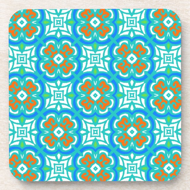 Teal Ethnic Pattern Coaster (Front)