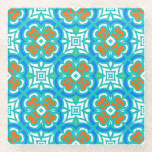 Teal Ethnic Pattern Glass Coaster
