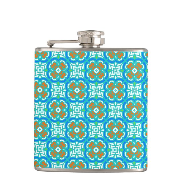 Teal Ethnic Pattern Hip Flask (Front)