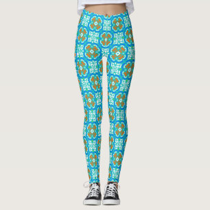 Teal Ethnic Pattern Leggings