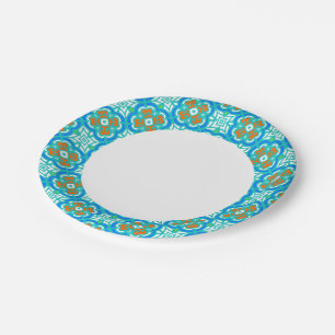 Teal Ethnic Pattern Paper Plate