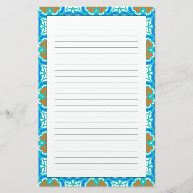 Teal Ethnic Pattern Stationery (Front)