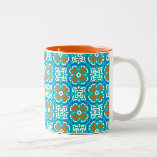 Teal Ethnic Pattern Two-Tone Coffee Mug (Right)