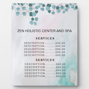 Teal Eucalyptus Spa Salon Services Price Menu Plaque
