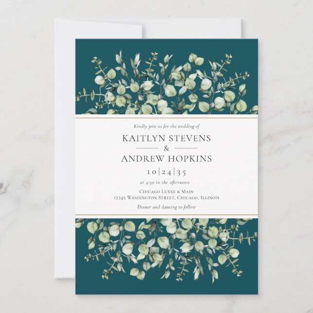 Teal Eucalyptus  Wedding Invitation (Front)